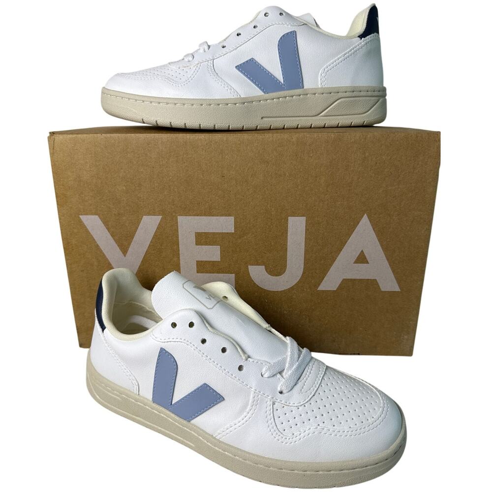 Veja Mens Trainers V-10  Sneaker Low‎ Top Leather White/Steel/Nautico EU39 US 6